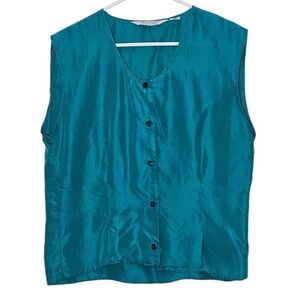Express Y2K‎ Modified 100% Silk Teal Sleeveless V-Neck Button Front Blouse Top S